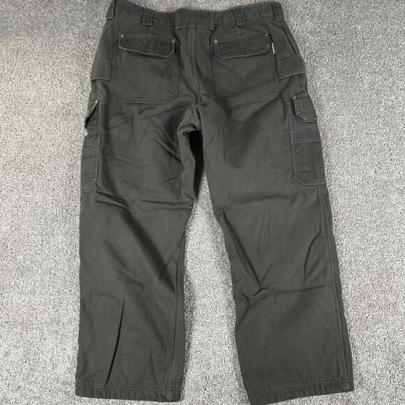Duluth Trading Co Pants Men 40x30 Moss Green Fleece Lined Canvas Cargo Workwear - Picture 2 of 10